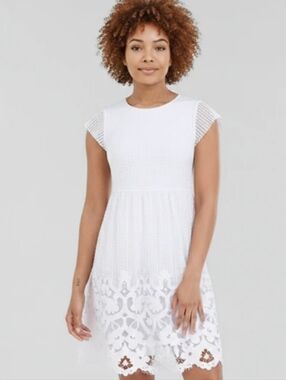 Ann Taylor Loft Size 10 White Crochet Midi Dress Wedding Graduation Simple NWOT